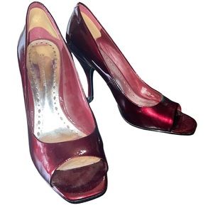 Ruby Red BCBG Peep Toe Stilettos